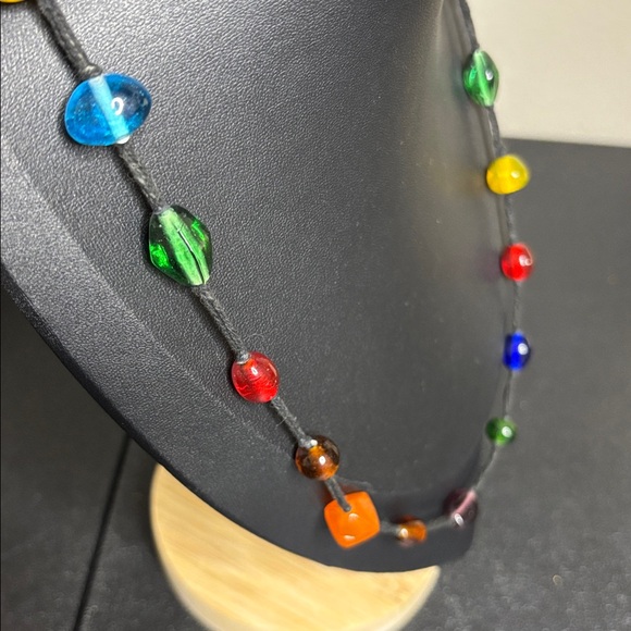 Multicolor Strung Glass Bead Necklace Colorful Long - Picture 5 of 6